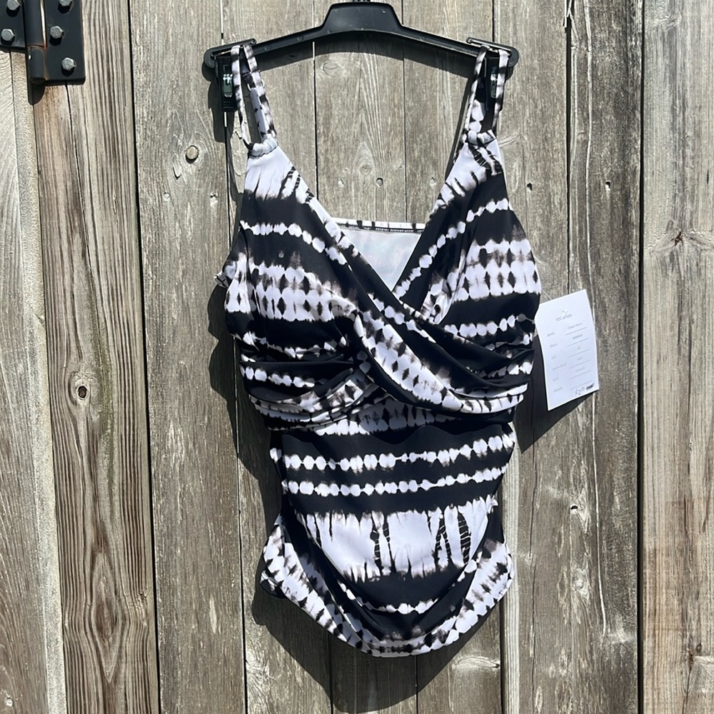Shape Solver By Penbrooke B/W Tie Dye Padded Tankini Top,Size 10,NWT